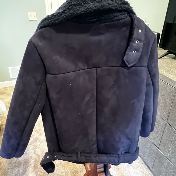 J.O.A. Navy suede/sherpa moto style coat, size M - Picture 3 of 6